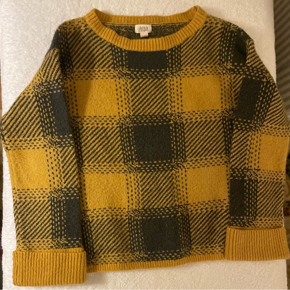 Women’s A.N.A - Size Small -chunky sweater yellow & gray large plaid - Picture 3 of 6